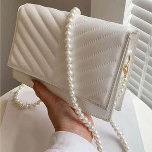 White Pearl Strap Square Bag
